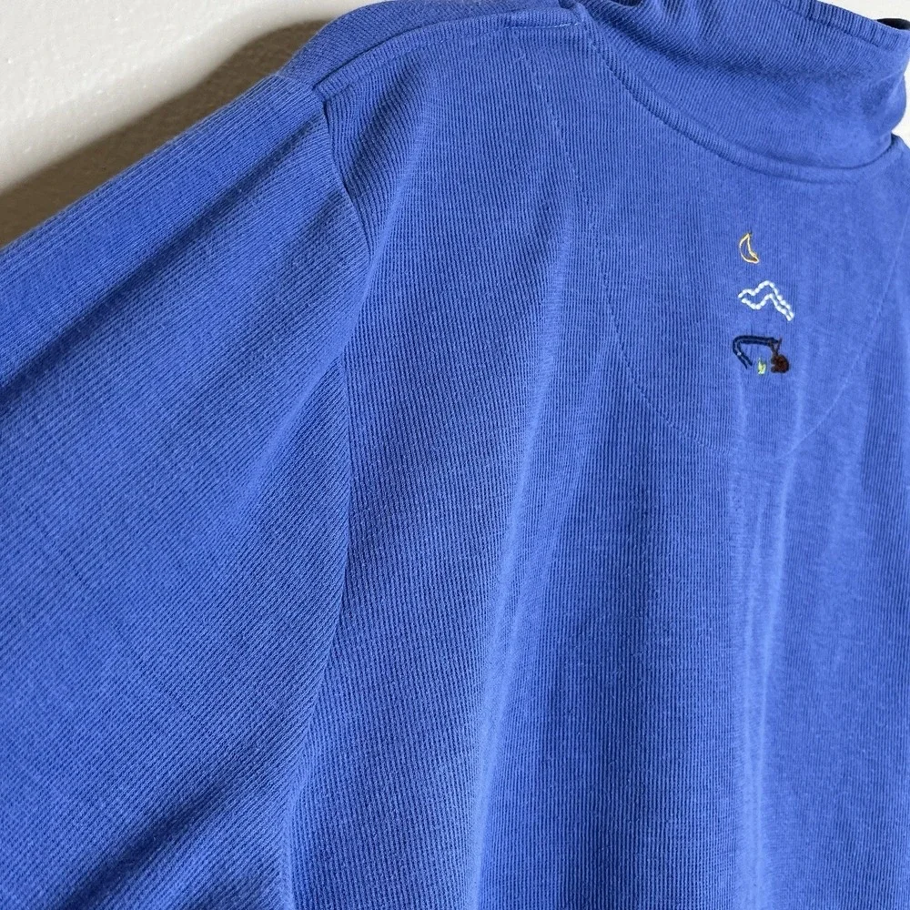 womens quarter zip Pullover Blue Embroidered Preppy Cottage‎ VTG L 90s Nature - Picture 7 of 7